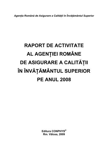 Raport de activitate al ARACIS pe anul 2008