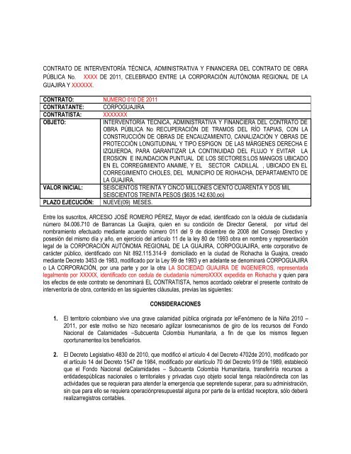 FORMATO CONTRATO INTERVENTORIA EXTERNA ... - Corpoguajira