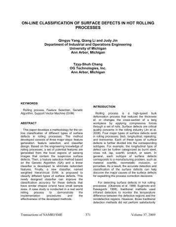 on-line classification of surface defects in hot rolling