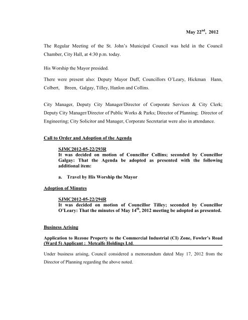 Council Agenda Monday, May 28, 2012 - City of St. John's