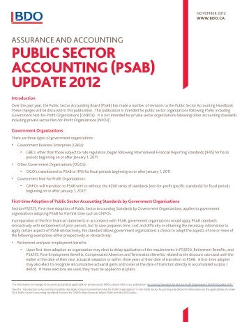Public Sector Accounting (PSAB) Update 2012 - BDO Canada