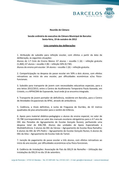 lista completa das deliberações - Município de Barcelos