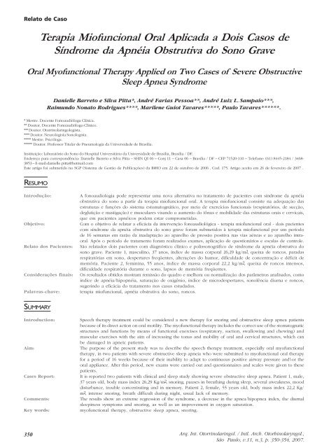 Terapia Miofuncional Oral Aplicada a Dois Casos de