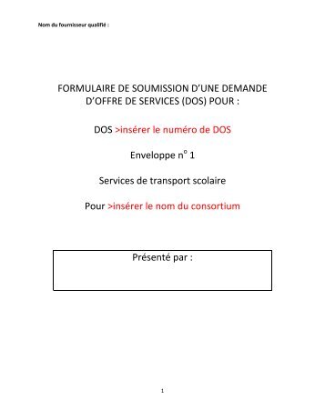 Formulaire de soumission d'une demande d'offre de services