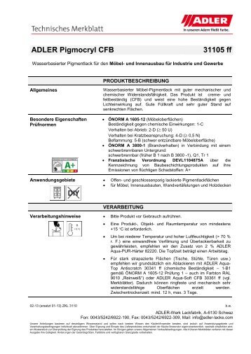 Technisches Merkblatt - ADLER - Lacke