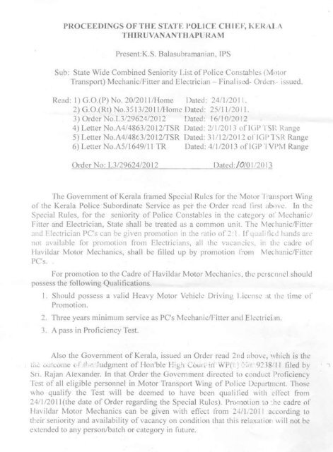 State Wide Combined Provisional Seniority List ... - Kerala Police