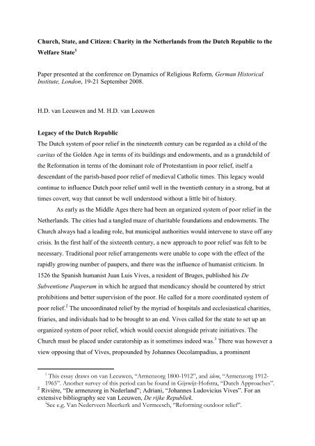 Church, State and Citizen: Charity in the Netherlands from the ... - CBF