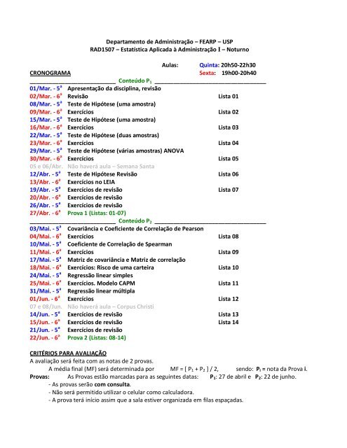 USP RAD1507 â EstatÃ­stica Aplicada Ã ... - fea-RP - USP