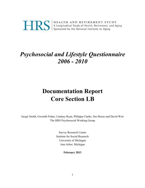 Psychosocial and Lifestyle Questionnaire 2006 - 2010 - Health and . 