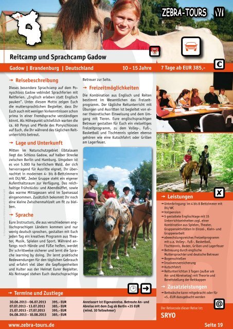 Sprachcamps in Deutschland 2013 - Katalog - Zebra-Tours