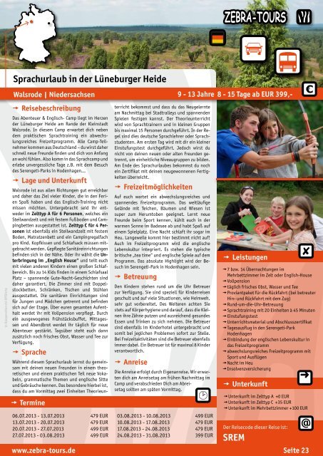 Sprachcamps in Deutschland 2013 - Katalog - Zebra-Tours