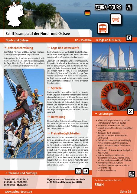 Sprachcamps in Deutschland 2013 - Katalog - Zebra-Tours