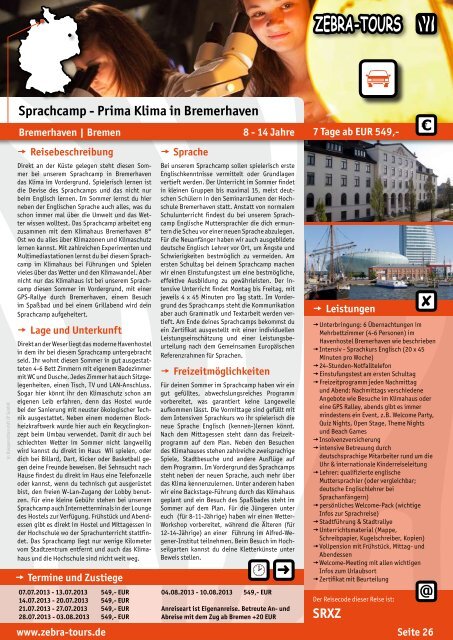 Sprachcamps in Deutschland 2013 - Katalog - Zebra-Tours