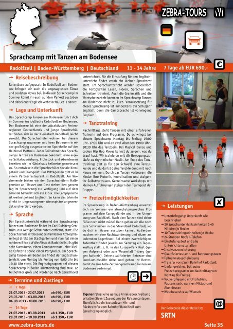 Sprachcamps in Deutschland 2013 - Katalog - Zebra-Tours