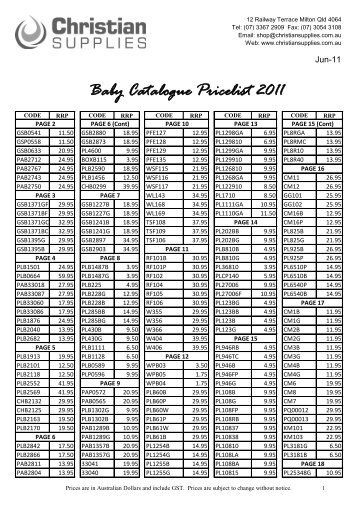 Baby Catalogue Pricelist 2011 - Christian Supplies