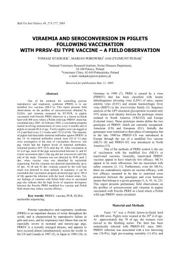 viraemia and seroconversion in piglets following vaccination with ...