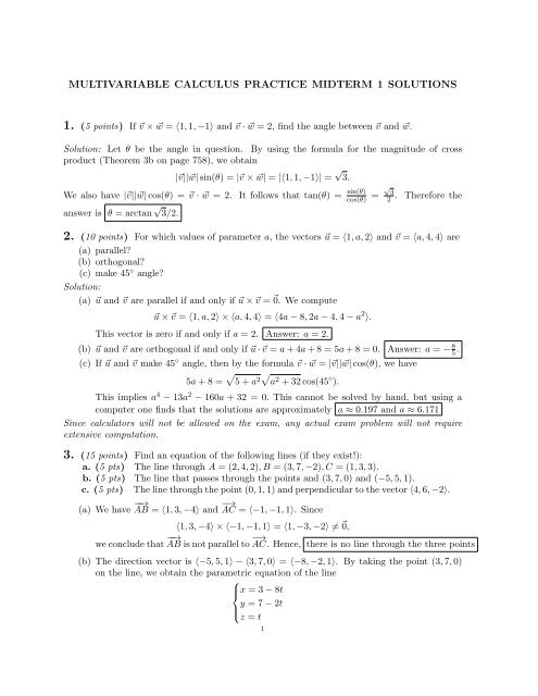 MULTIVARIABLE CALCULUS PRACTICE MIDTERM 1 SOLUTIONS