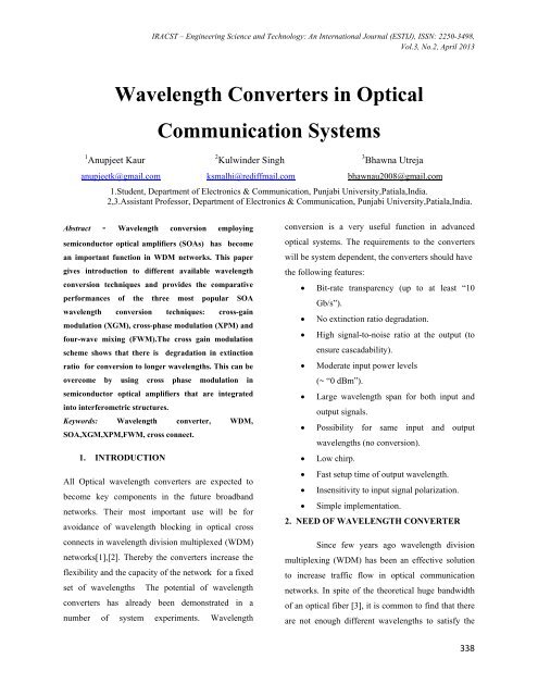 Wavelength Converters in Optical Communication Systems - ESTIJ
