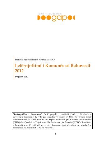 LetÃ«rnjoftimi i KomunÃ«s sÃ« Rahovecit 2012 - Instituti GAP