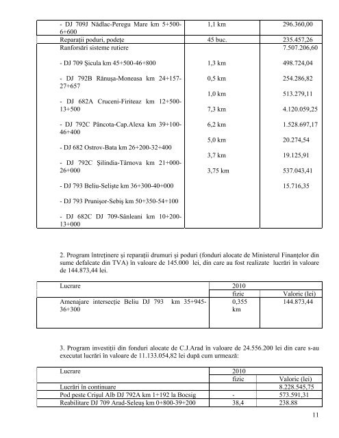 Raport activitate presedinte 2010 - Consiliul Judetean Arad