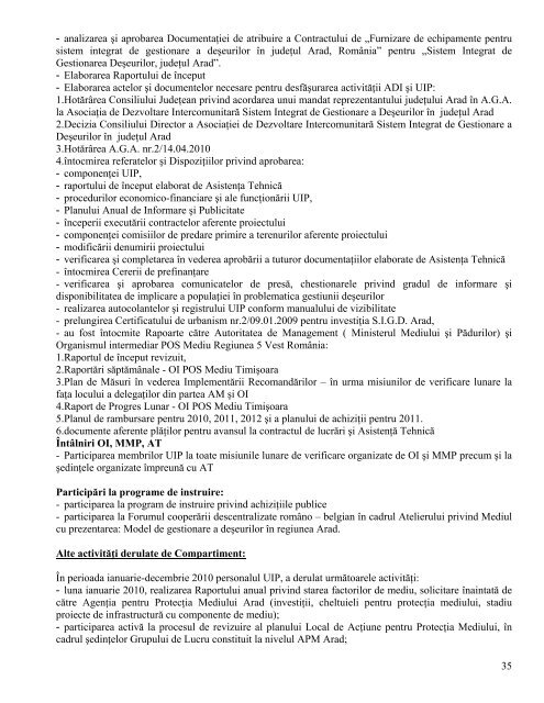 Raport activitate presedinte 2010 - Consiliul Judetean Arad