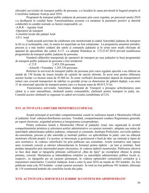 Raport activitate presedinte 2010 - Consiliul Judetean Arad