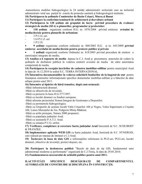 Raport activitate presedinte 2010 - Consiliul Judetean Arad