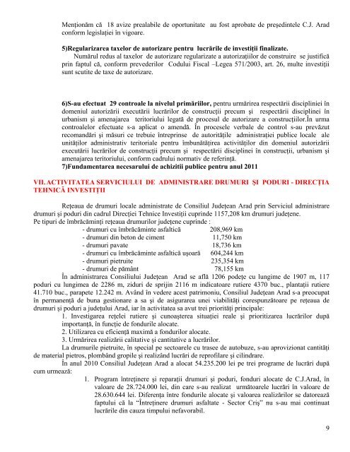 Raport activitate presedinte 2010 - Consiliul Judetean Arad