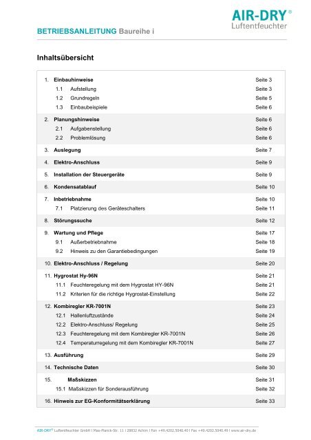 Betriebsanleitung i_korr - AIR-DRY Luftentfeuchter
