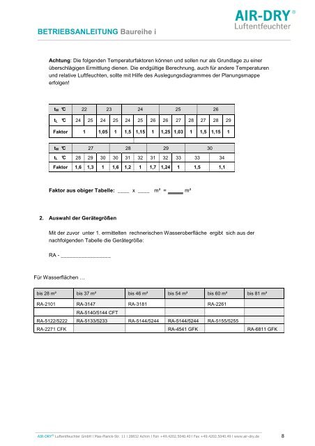 Betriebsanleitung i_korr - AIR-DRY Luftentfeuchter