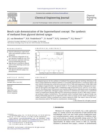 The synthesis of methanol from glycerol derived syngas - ITM