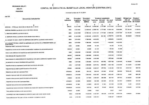 Conturi executie venituri si chletuieli 31 Dec 2011