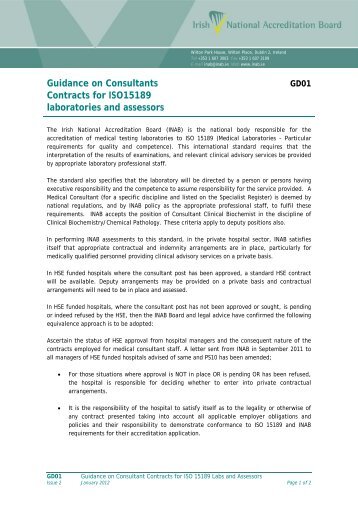 Guidance on Consultants Contracts for ISO 15189 Laboratories - INAB