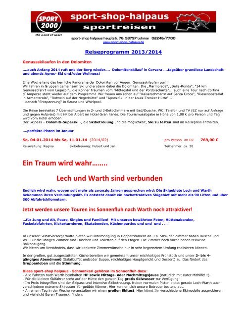 Unser Reiseprogramm 2014 gibt es - sport-shop-halpaus