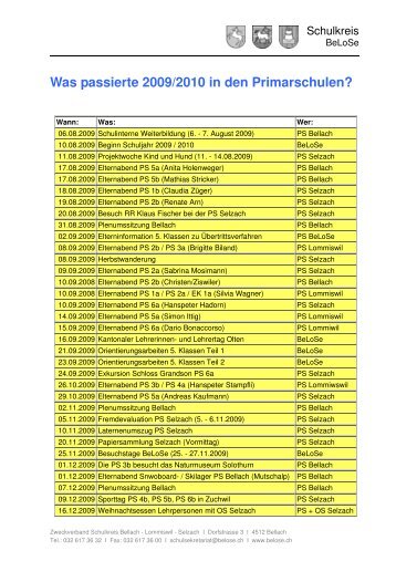 0910 AnlÃ¤sse aller Primarschulen.pdf - Schulkreis BeLoSe
