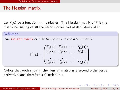 Lecture 5 Principal Minors and the Hessian