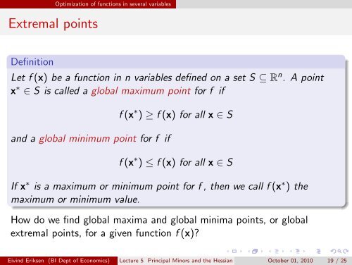 Lecture 5 Principal Minors and the Hessian