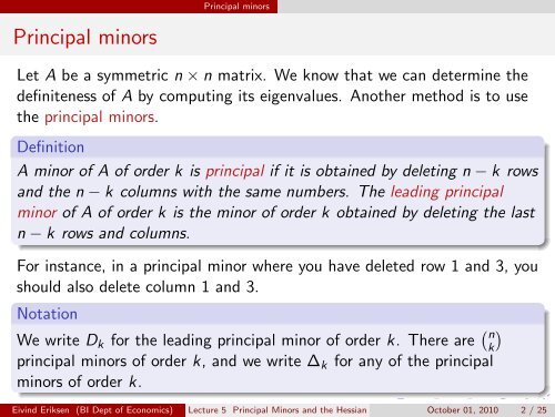 Lecture 5 Principal Minors and the Hessian