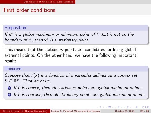 Lecture 5 Principal Minors and the Hessian