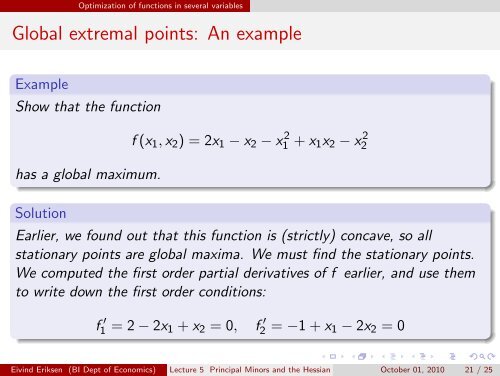 Lecture 5 Principal Minors and the Hessian