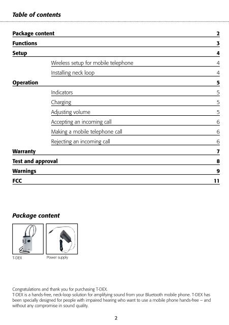 Users instructions T-DEX