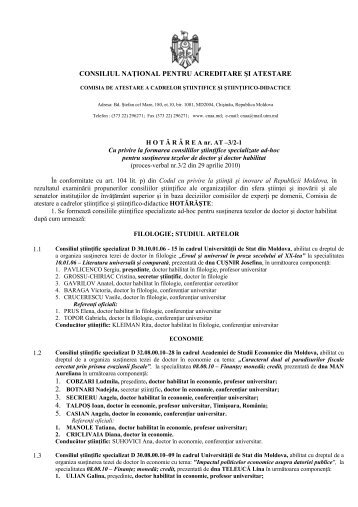 Cu privire la formarea consiliilor ştiinţifice specializate ad-hoc pentru ...