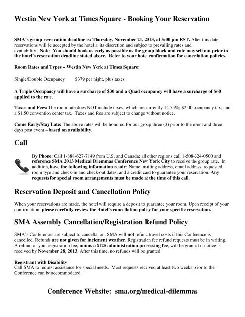 SMA Assembly Cancellation/Registration Refund Policy - Southern ...