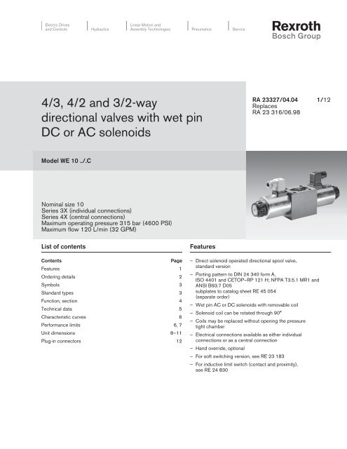 4/3, 4/2 and 3/2-way directional valves with wet pin ... - Bosch Rexroth