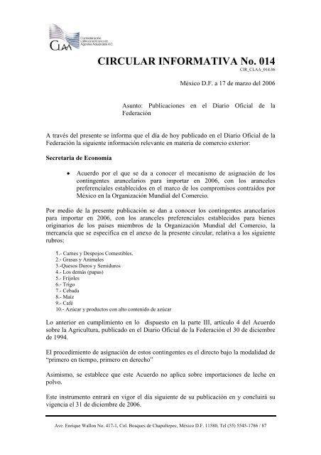 CIRCULAR INFORMATIVA No. 014