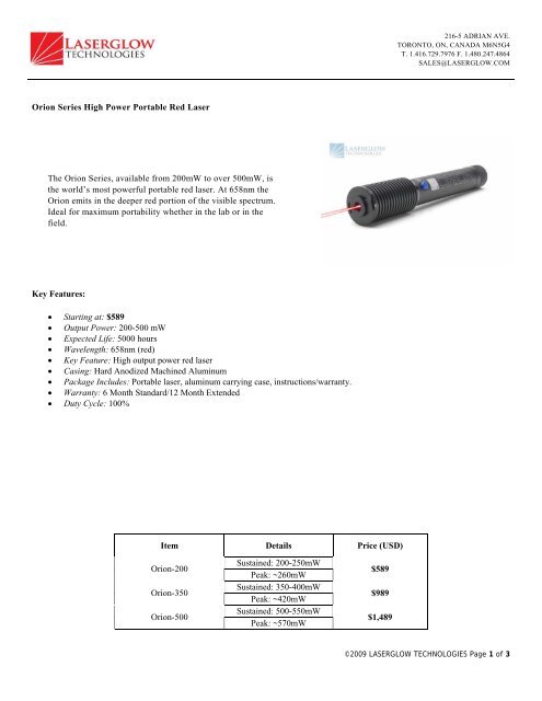 Orion Series High Power Portable Red Laser The Orion Series ...
