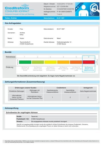 Musterauskunft "Consumer Kompakt" - Creditreform