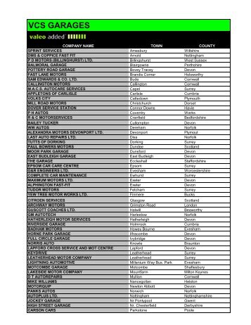 list of garages - Valeo