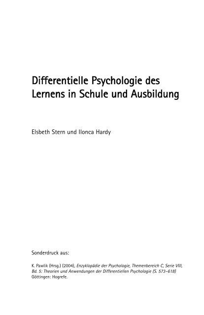 Differentielle Psychologie des Lernens in Schule und ... - IFVLL