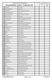 EQUIPMENT DAILY CHECKLIST